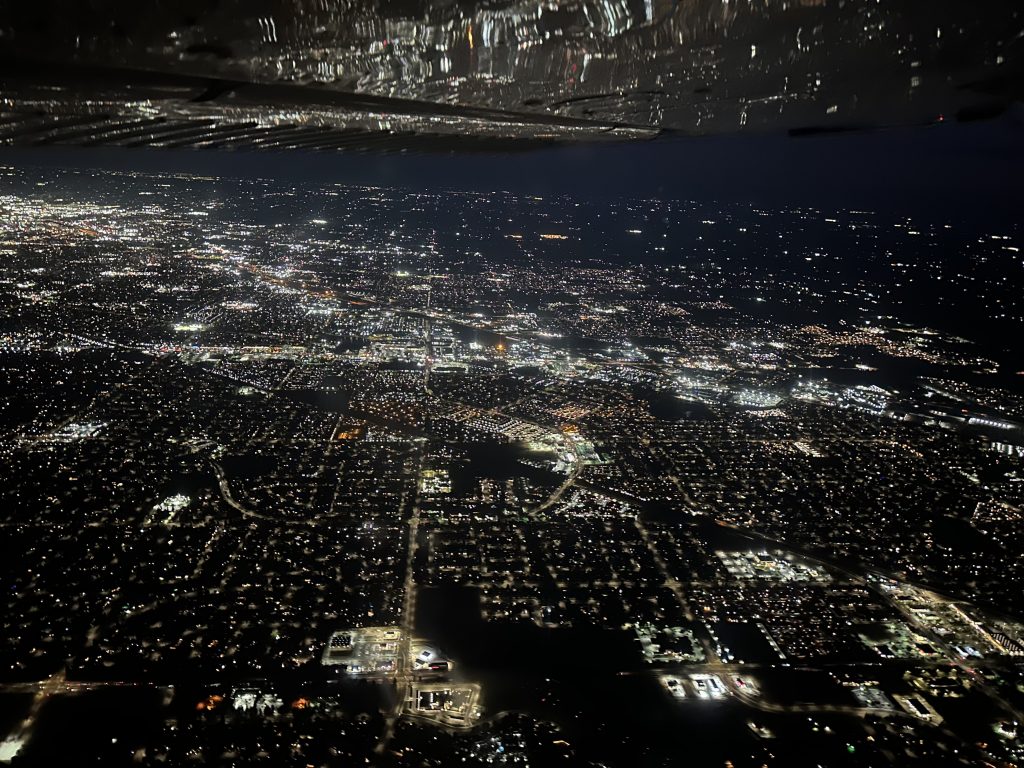 Night flight over Modesto